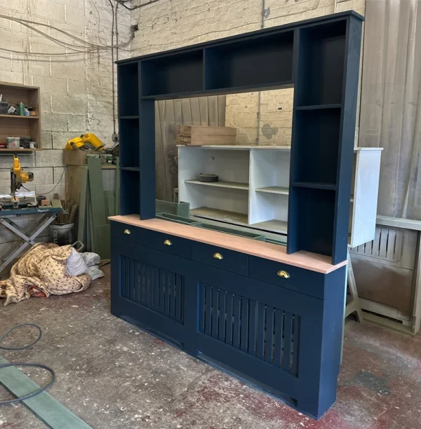 Radiator covers with functional drawers and shelving - Hague blue