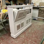Shoe storage, bespoke mirrored radiator cover with fold down shoe storage – Ammonite