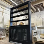Black Bookshelf Radiator Cover with Vertical Slat Fretwork