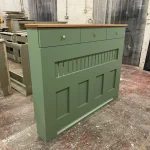 Solid Oak Top Radiator Cover with drawers and panel fretwork – Breakfast room green