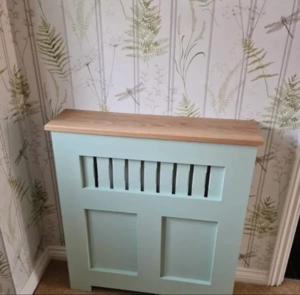 Panel Fretwork Radiator Cover with a Solid Oak Top - Green