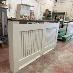 Vertical Slat Radiator Cover with a Solid Oak Top walnut finish – Bone