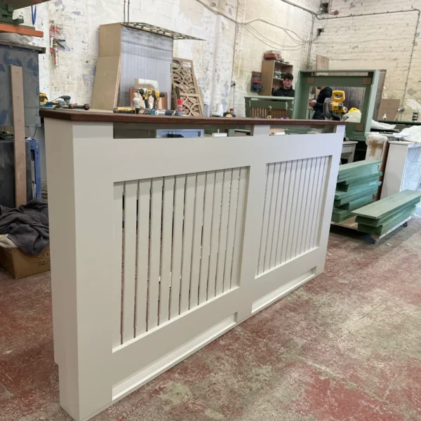 Vertical Slat Radiator Cover with a Solid Oak Top walnut finish - Bone