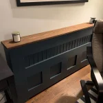Hague Blue Radiator Cover with a Solid Oak Top and Panel Fretwork