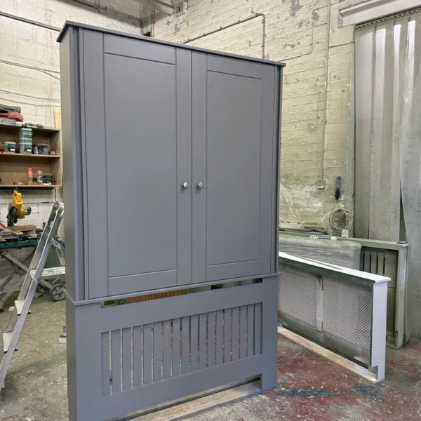 Grey Vertical Slat Bookshelf Cover with Doors