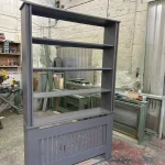Grey Bookshelf Radiator Cover with Vertical Slat Fretwork