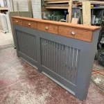 Grey Vertical Slat Radiator Cover with Solid Oak Drawers and a Solid Oak Top