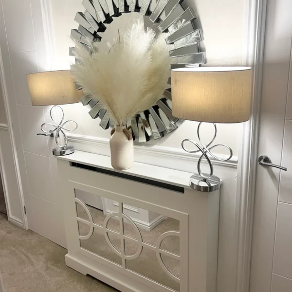Laura Ashley Soft Truffle Mirrored Radiator Cover β Circular & Cross Fretwork
