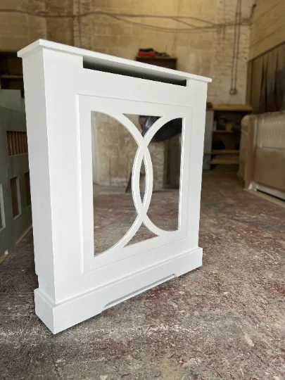 White Overlap Fretwork Mirrored Radiator Cover
