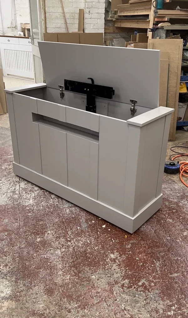 Panelled motorised TV stand with luxury design
