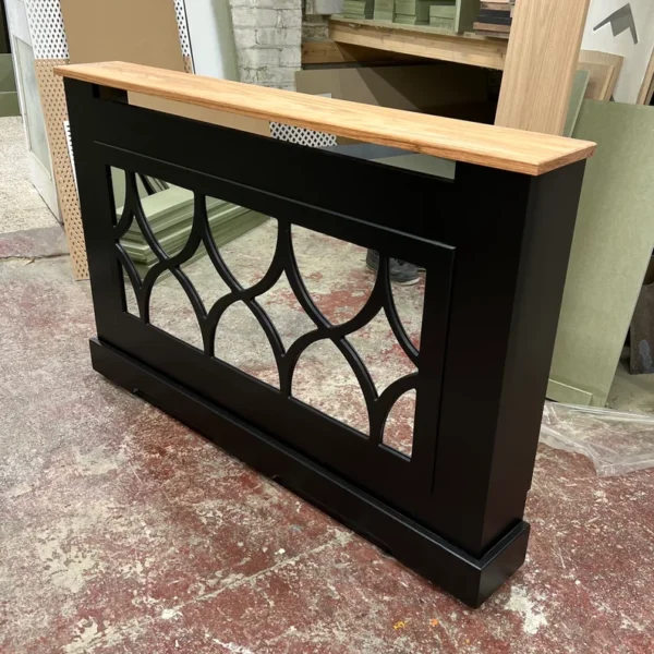 Black Mirrored Radiator Cover with a Solid Oak Top