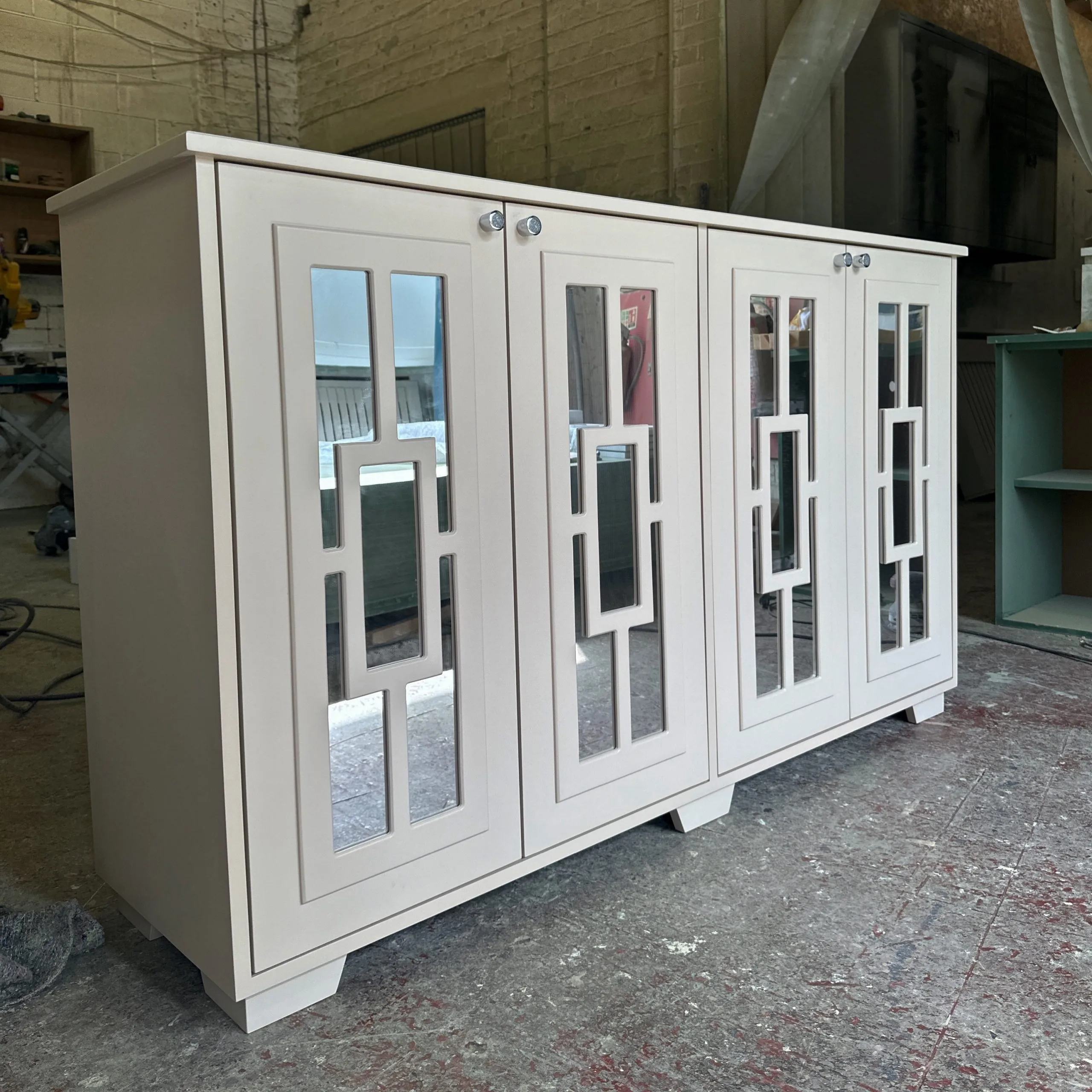 Joas White Mirrored Entertainment Center