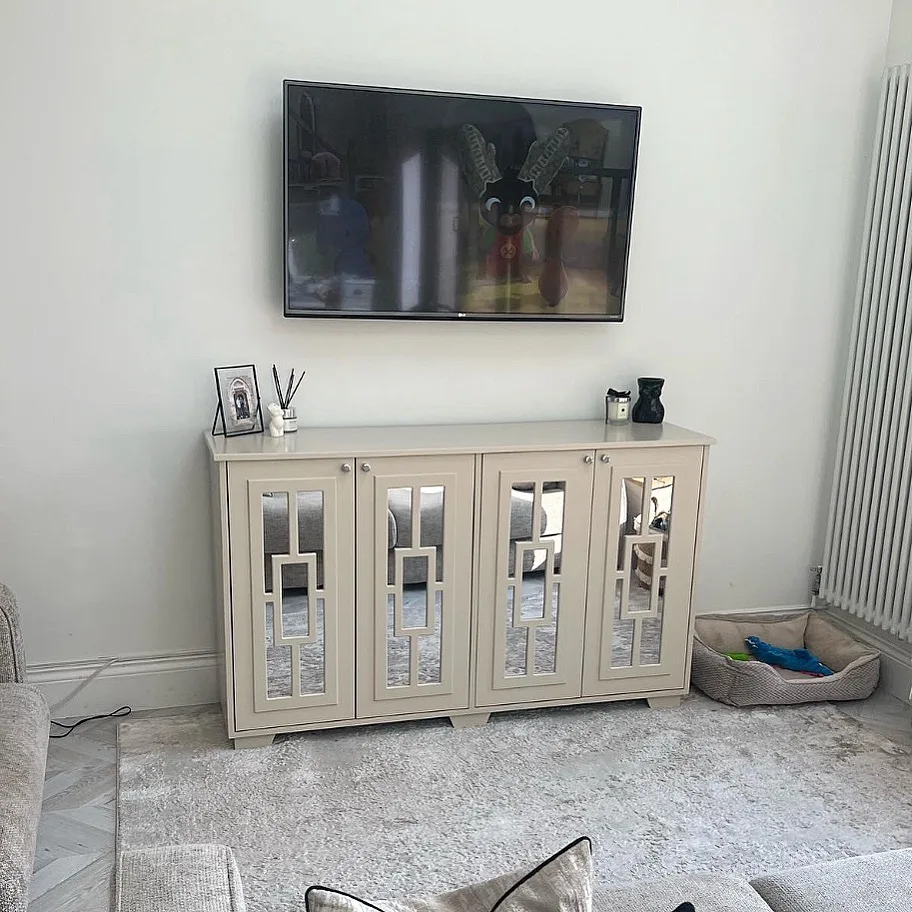 Joas White Mirrored Entertainment Center