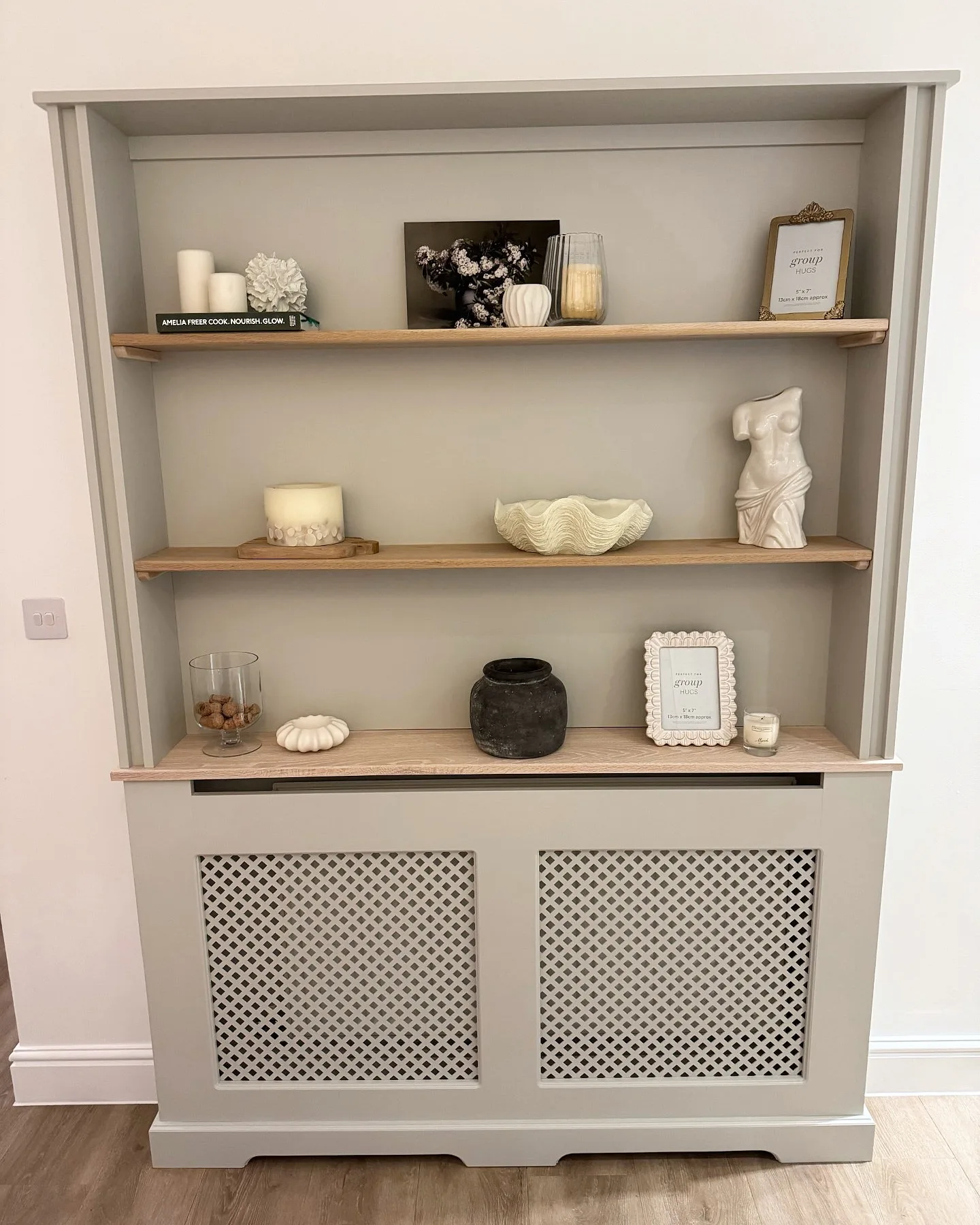 Bookshelf Regency Grill Radiator Cover with Solid Oak Shelves