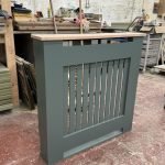 Card Room Green Vertical Slat Radiator Cover with a Solid Oak Top