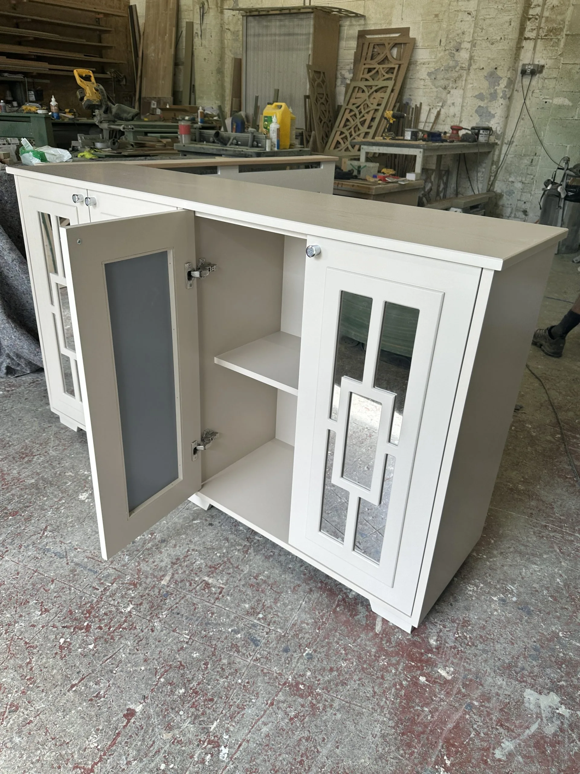 Joas White Mirrored Entertainment Center