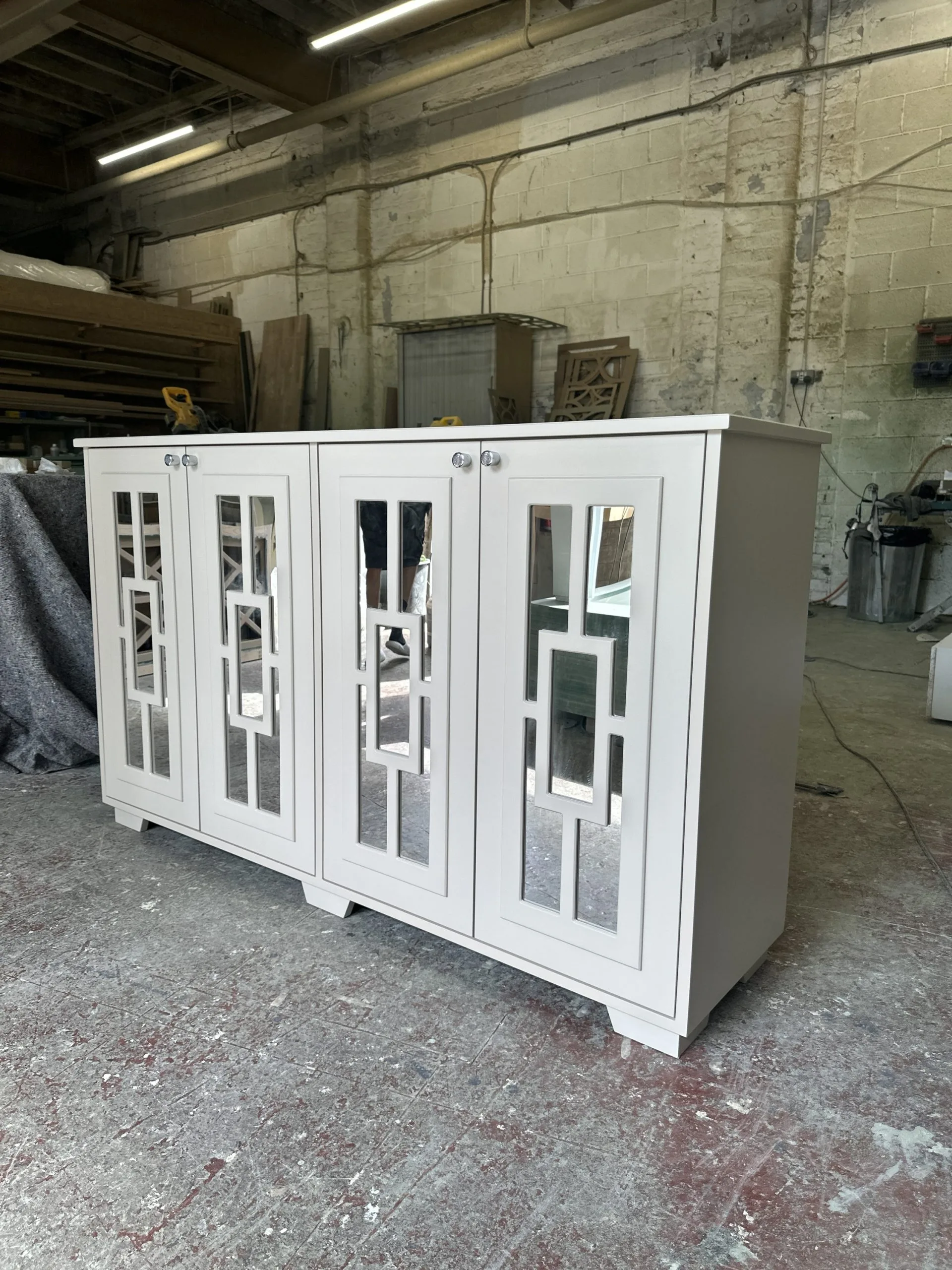 Joas White Mirrored Entertainment Center