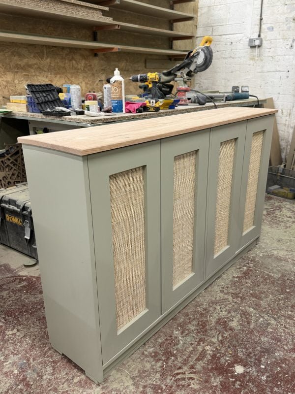 Rattan Door Oak Top TV Cabinet