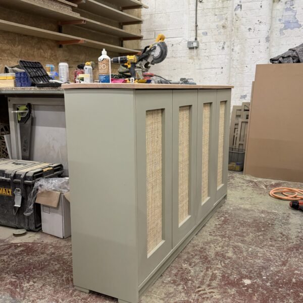 Rattan Door Oak Top TV Cabinet