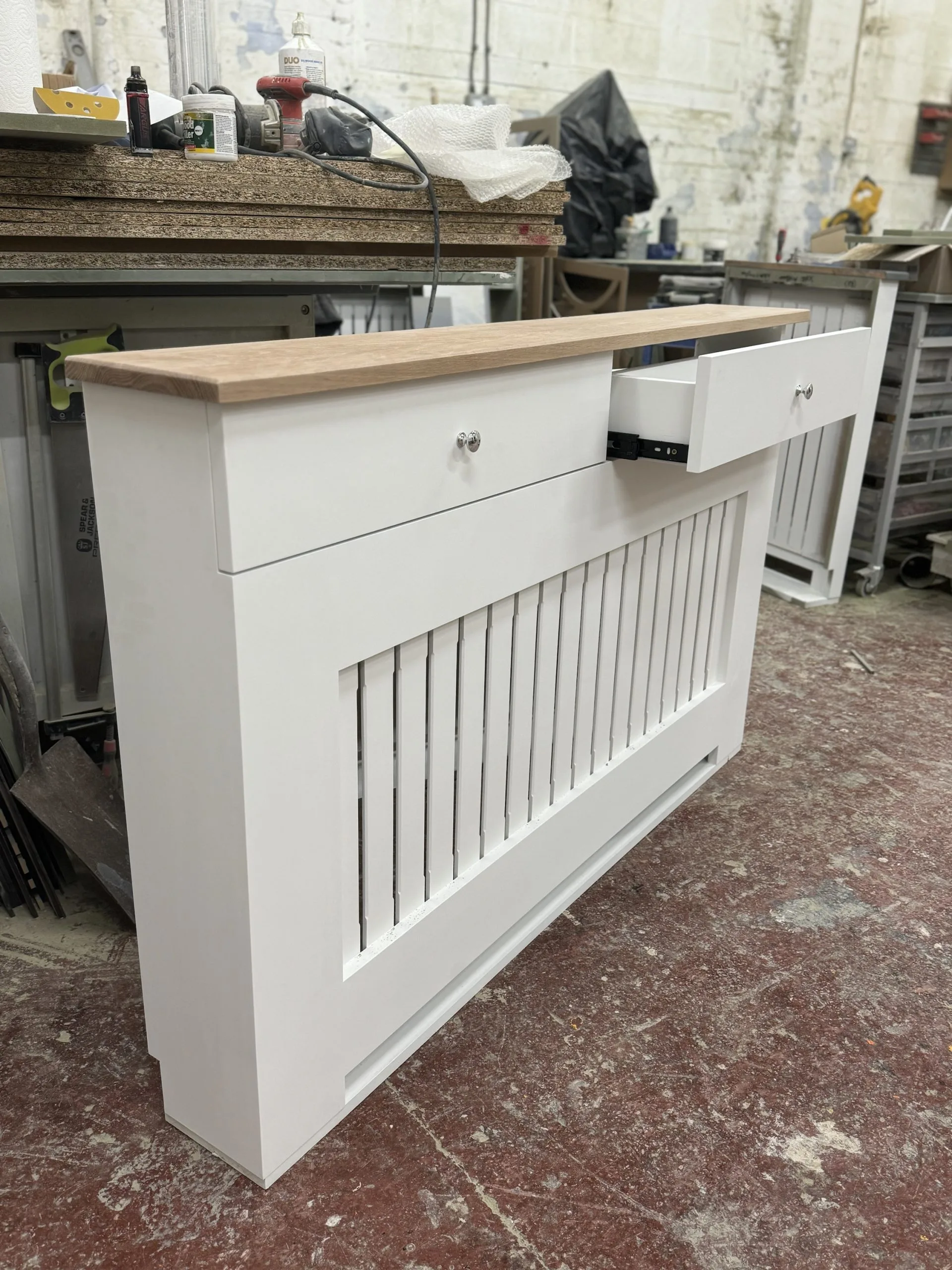 Vertical Slat Cover with Drawers & Solid Oak Top