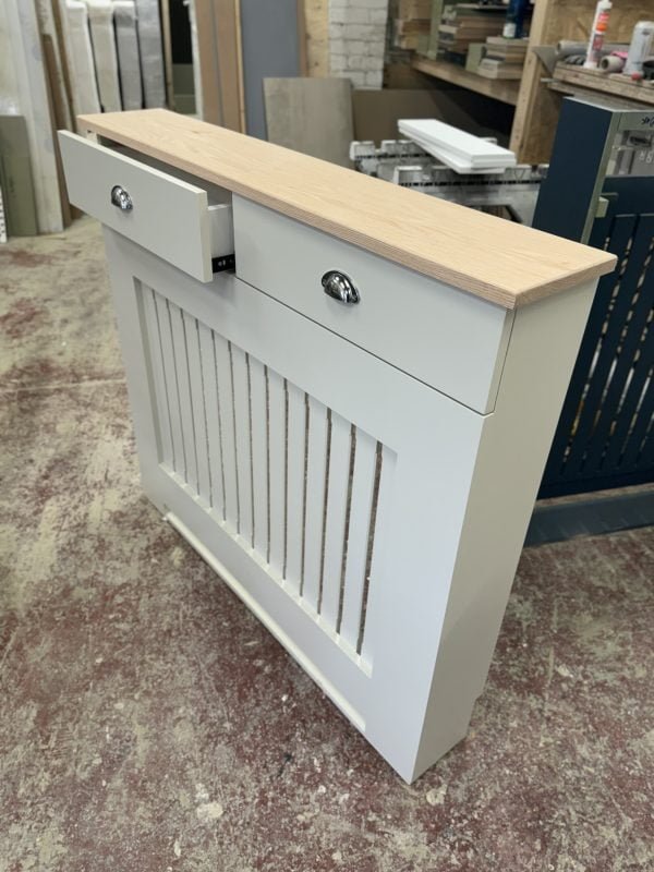 Radiator Cover with drawers and vertical slat design and a teak oil Solid Oak Top