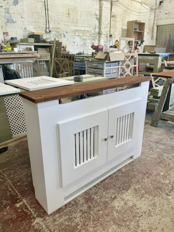 Double-door Front Radiator Cover, White, Walnut oak