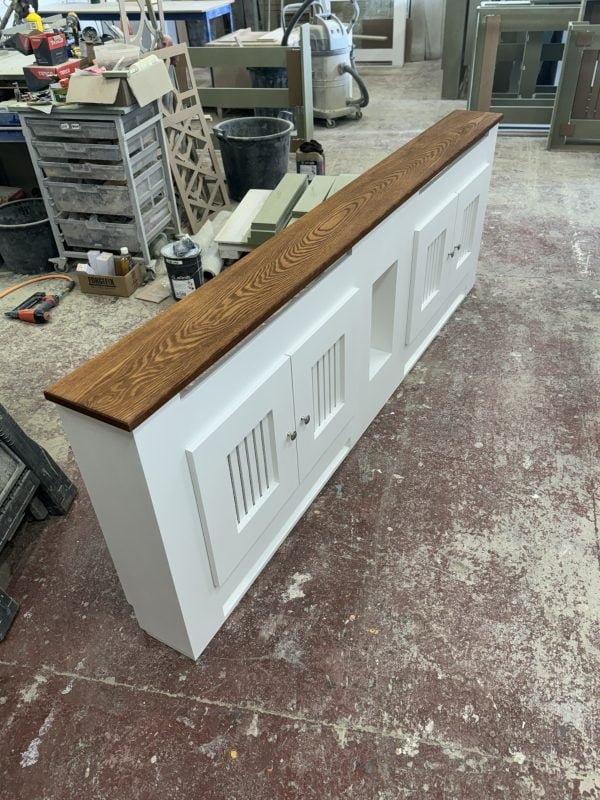 Double-door Front Radiator Cover, White, Walnut oak