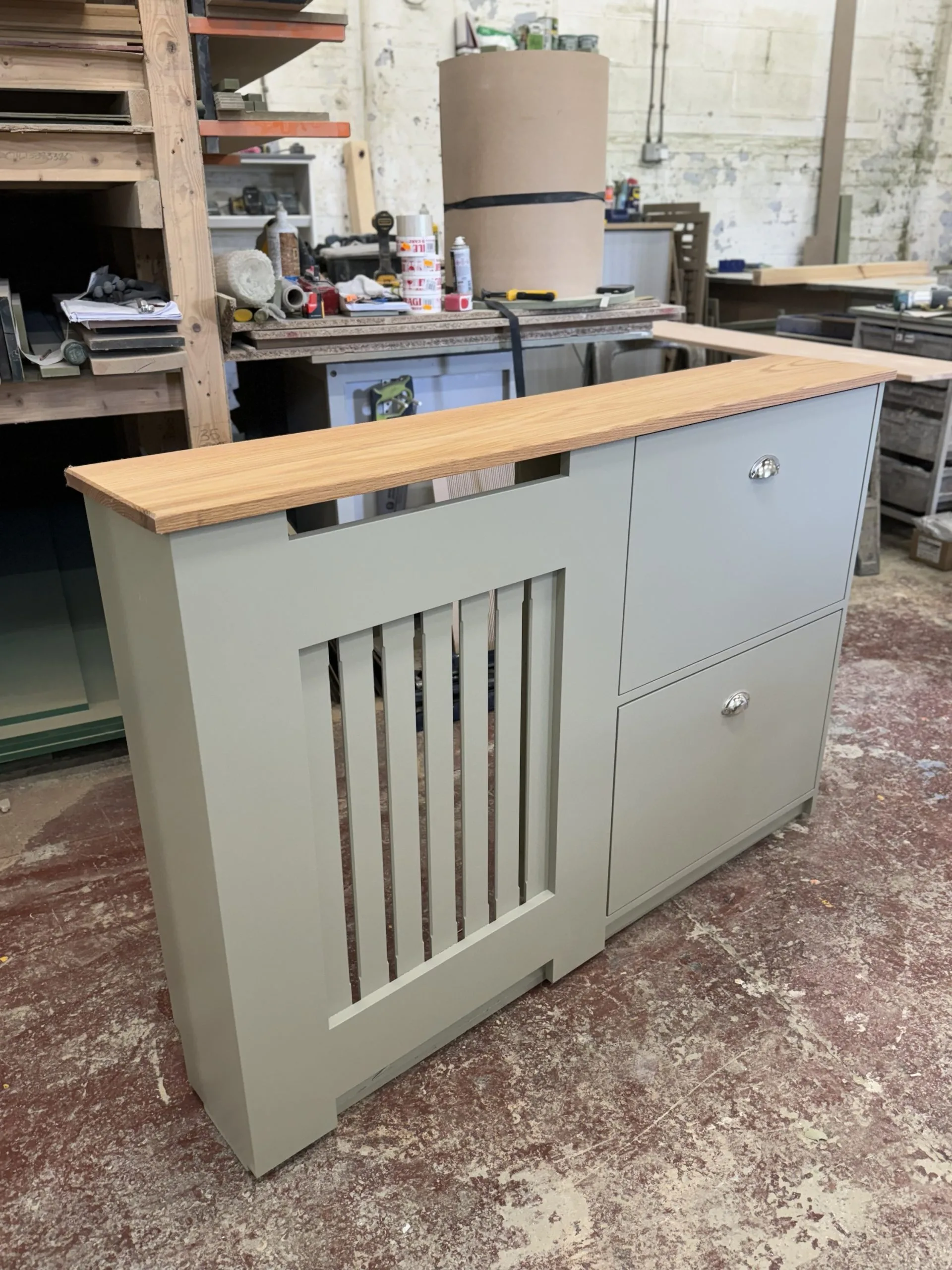 Radiator Cover with Shoe Storage