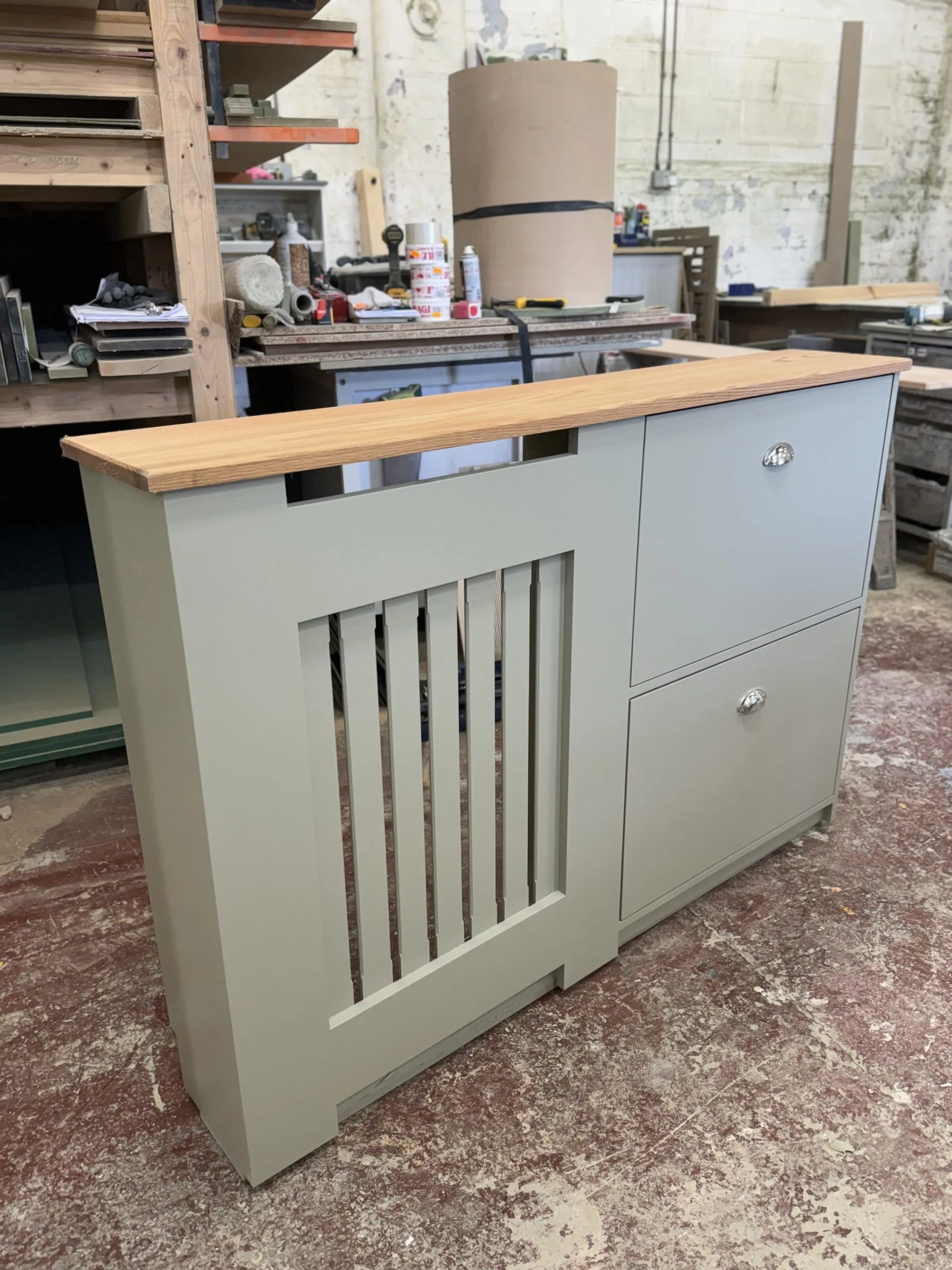 Radiator Cover with Shoe Storage