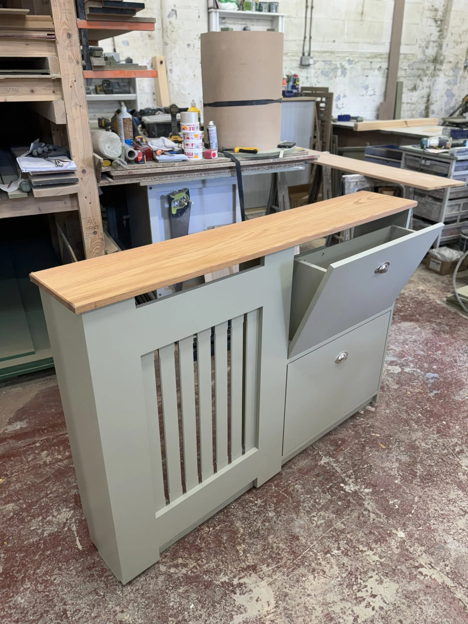 Radiator Cover with Shoe Storage