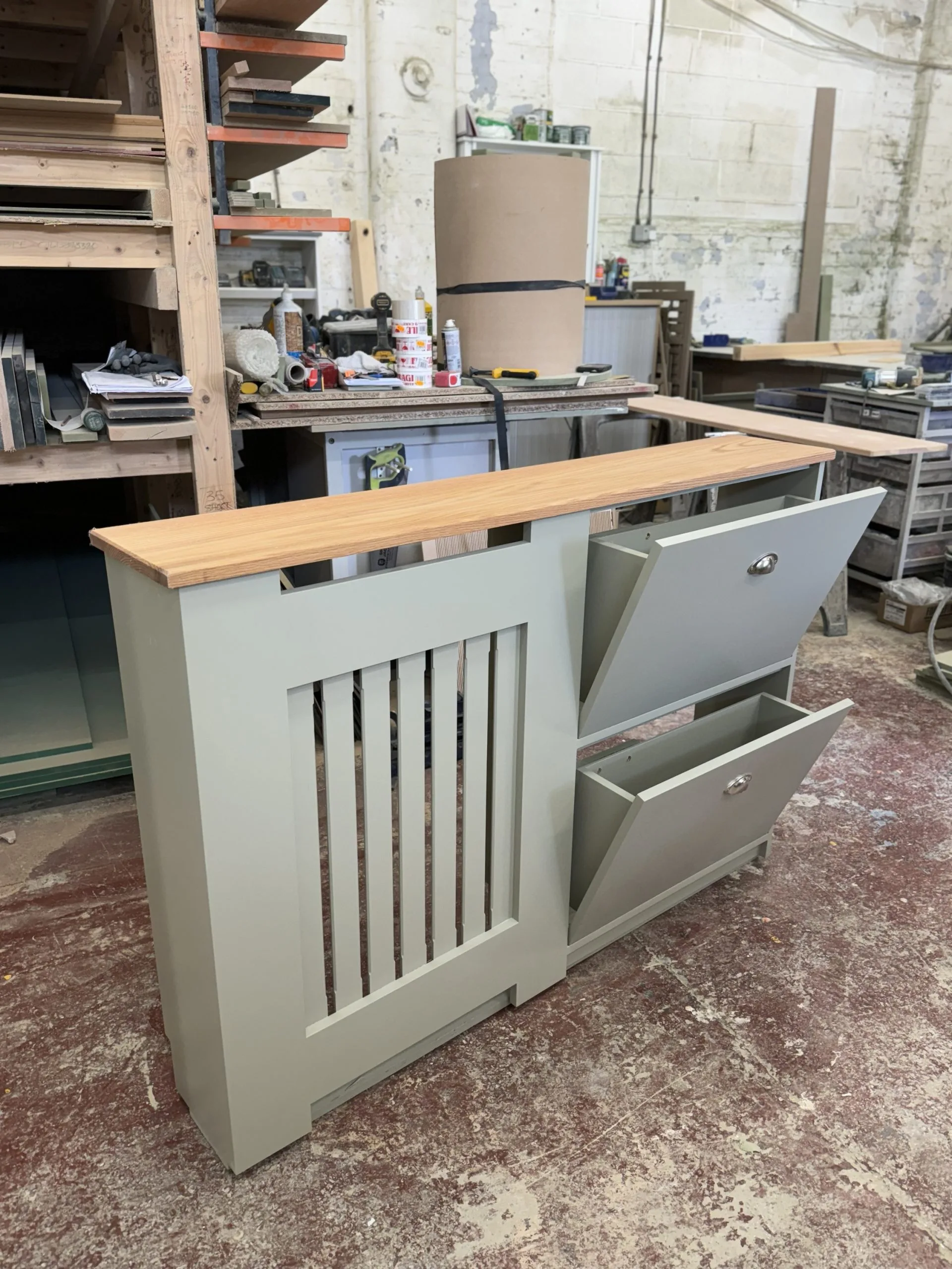Radiator Cover with Shoe Storage