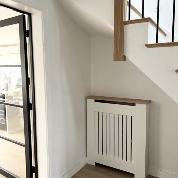 Vertical Slat Radiator Cover with a Solid Oak Top