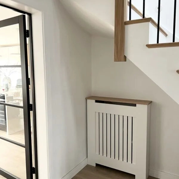 Vertical Slat Radiator Cover with a Solid Oak Top