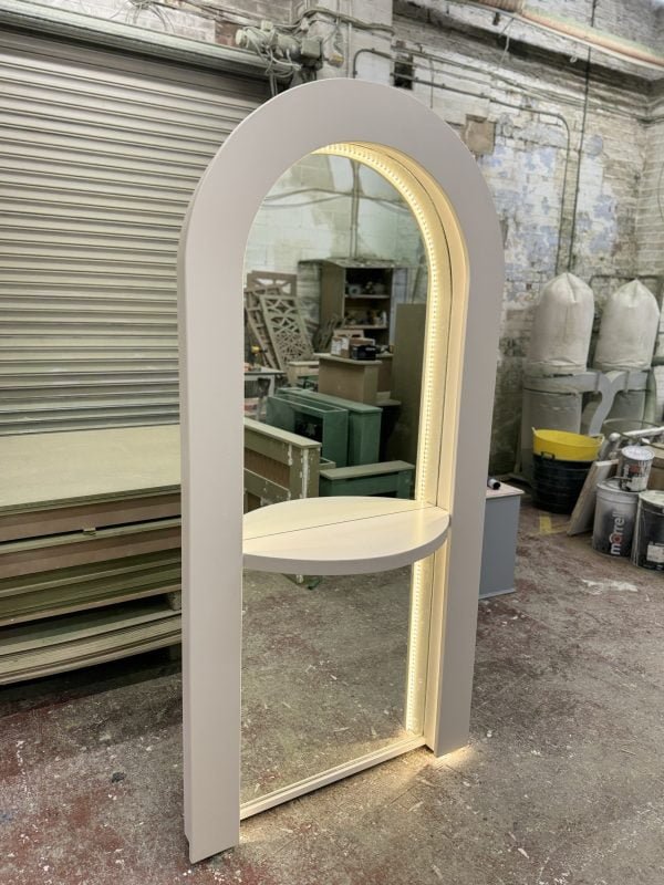 Curved LED Salon Mirror Unit with Rear Storage