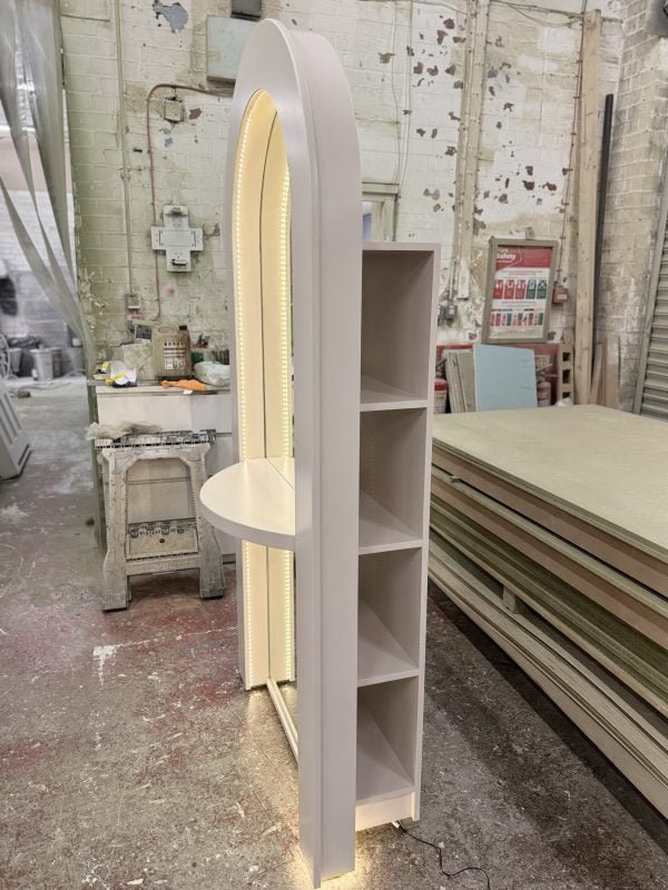 Curved LED Salon Mirror Unit with Rear Storage