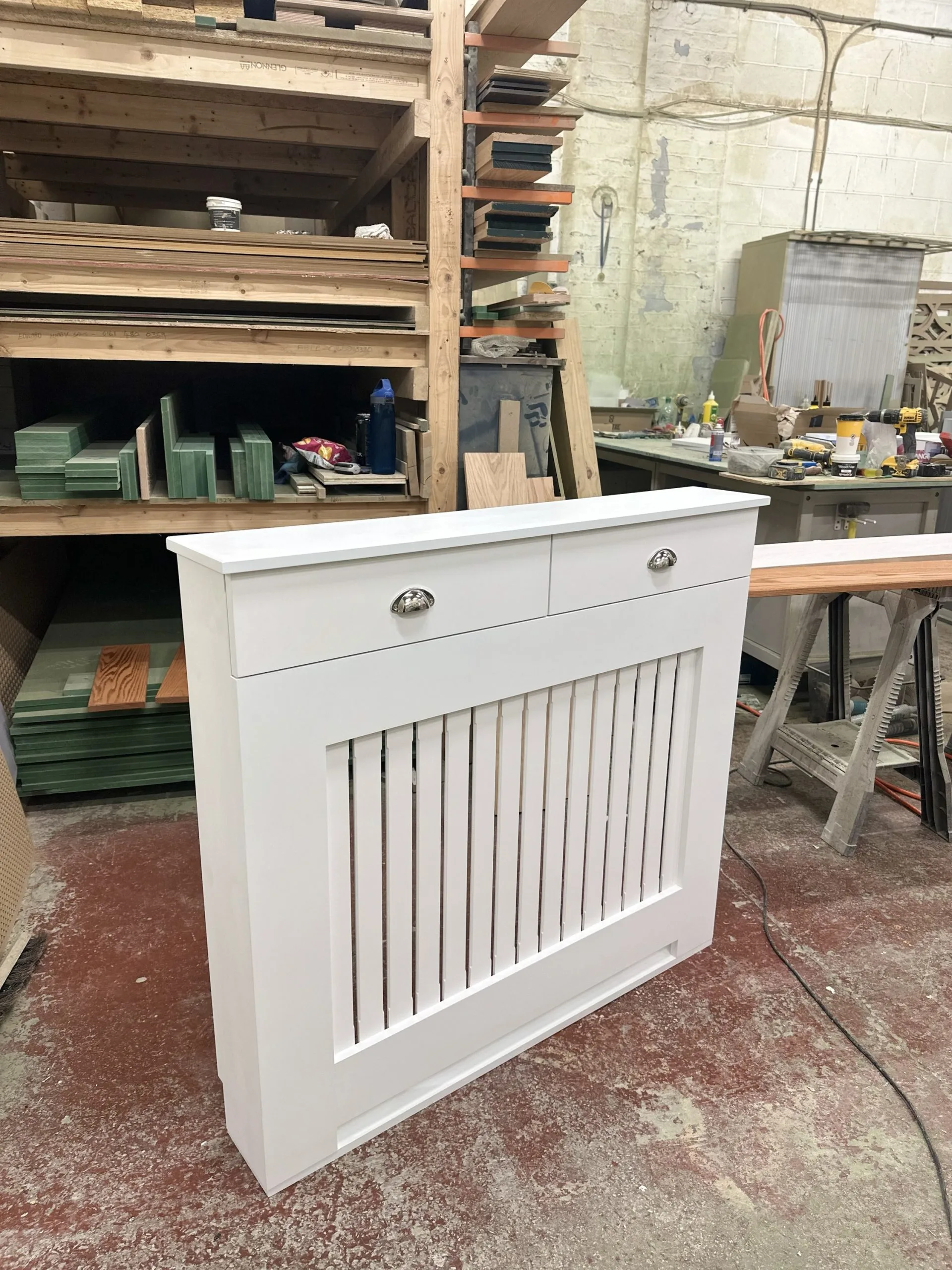 White Vertical Slat Radiator Cover