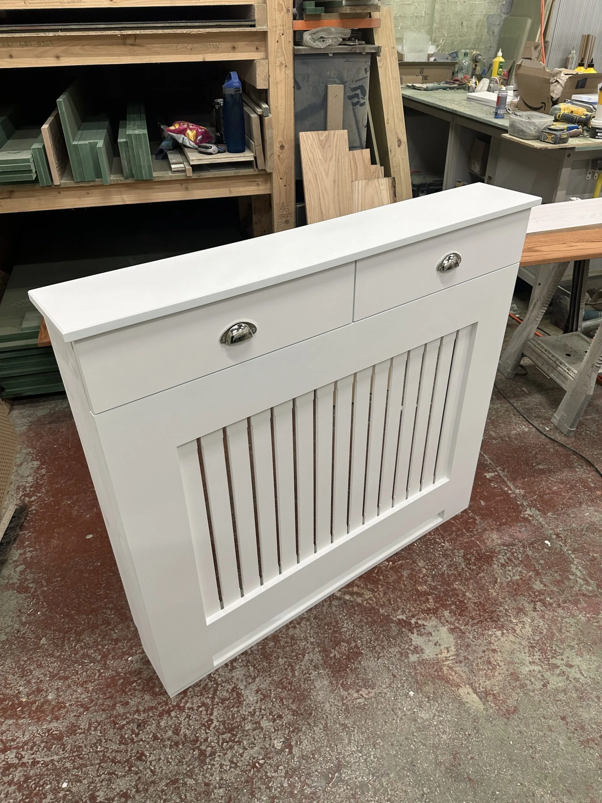 White Vertical Slat Radiator Cover