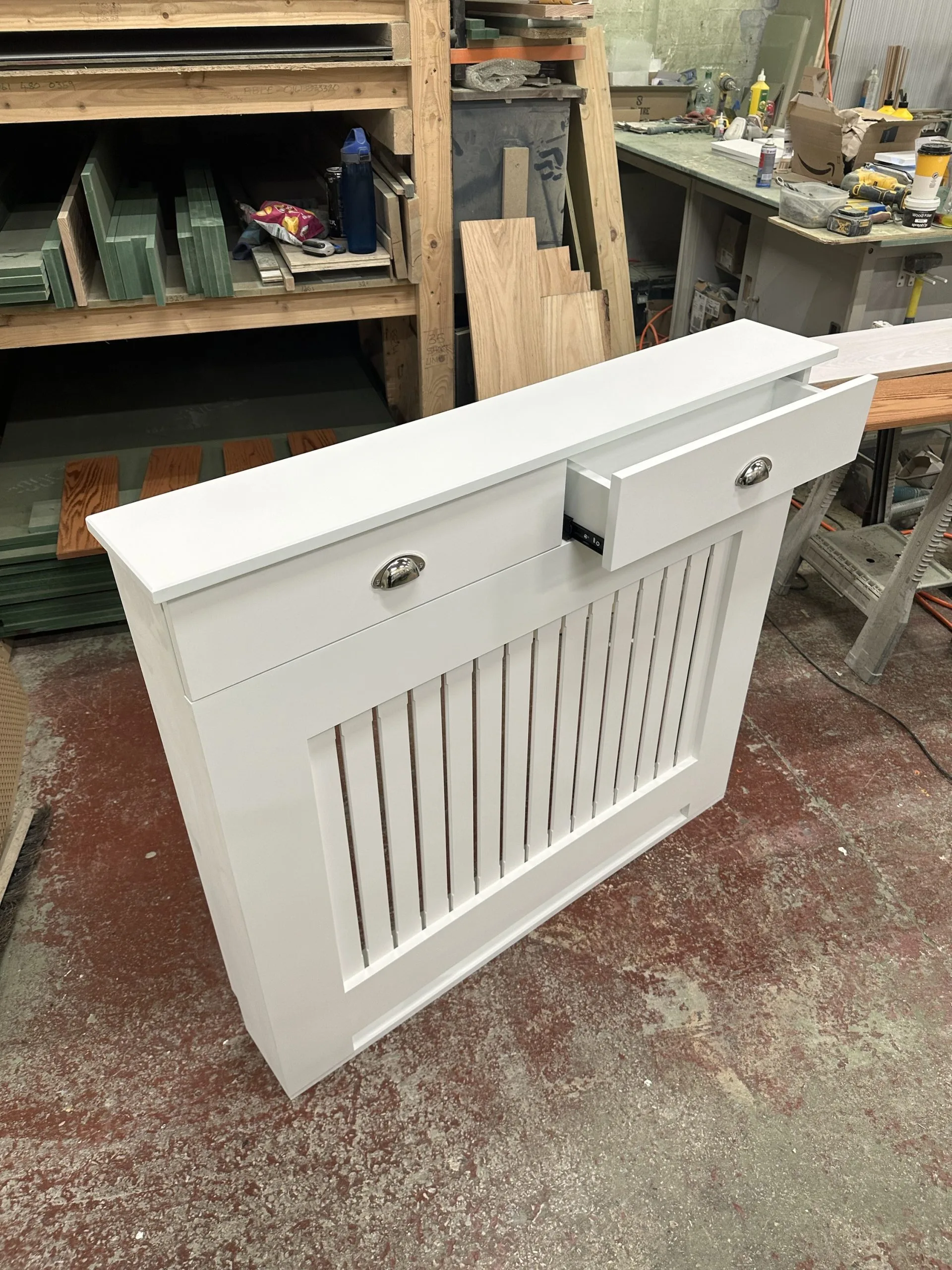 White Vertical Slat Radiator Cover