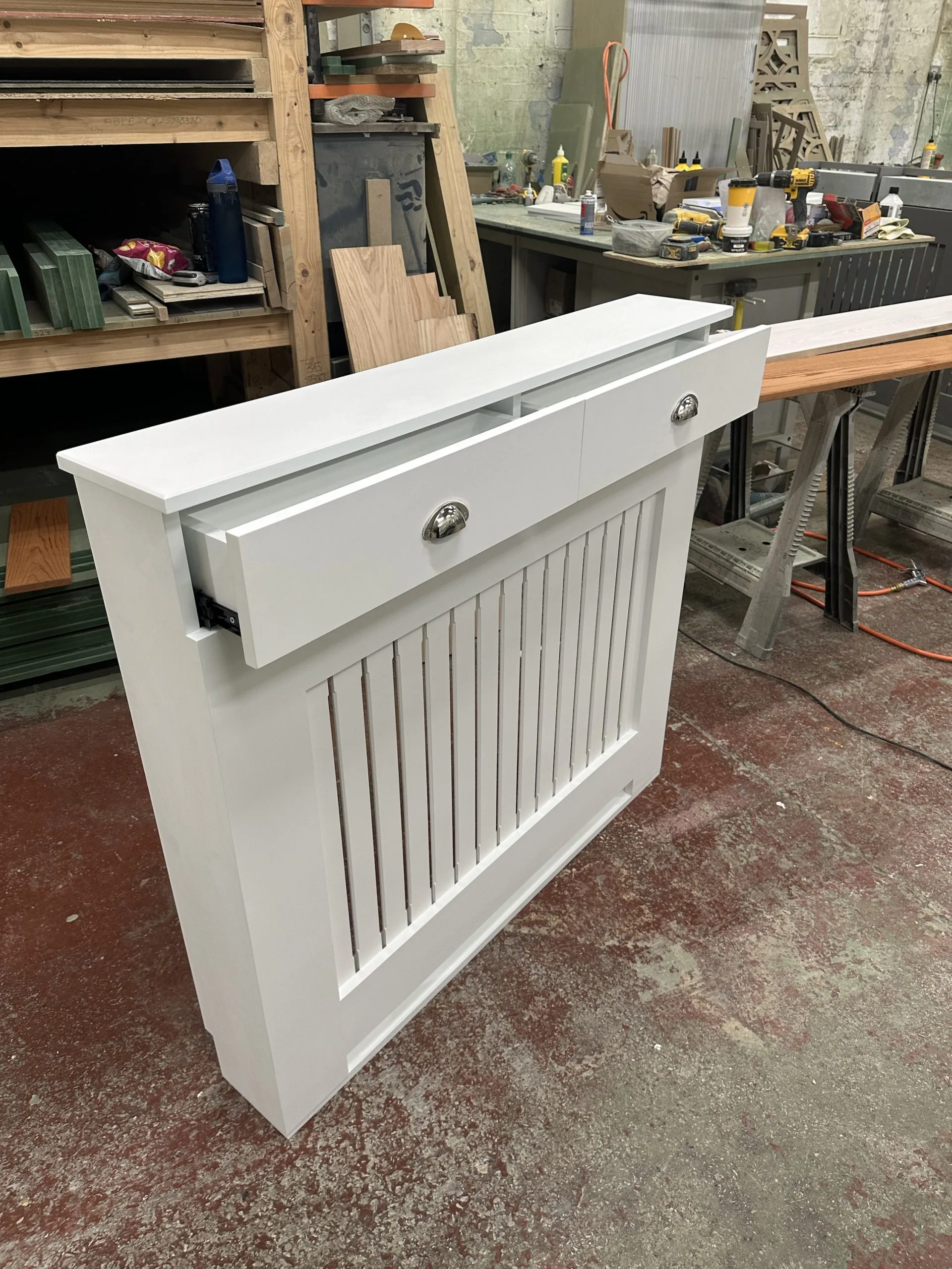 White Vertical Slat Radiator Cover