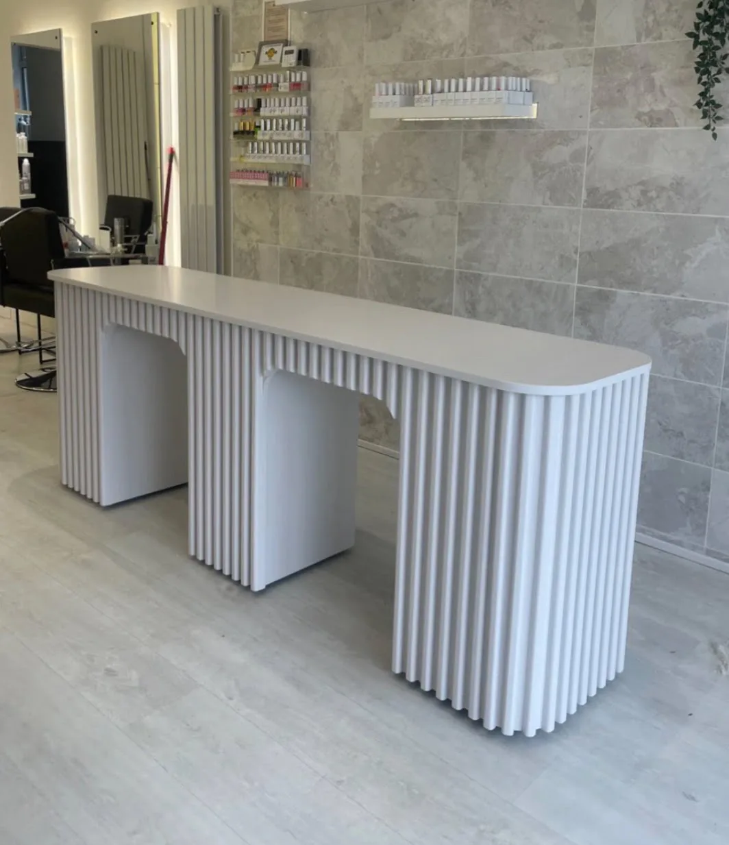 Bespoke nail desk, reeded design two person station, Skimming Stone