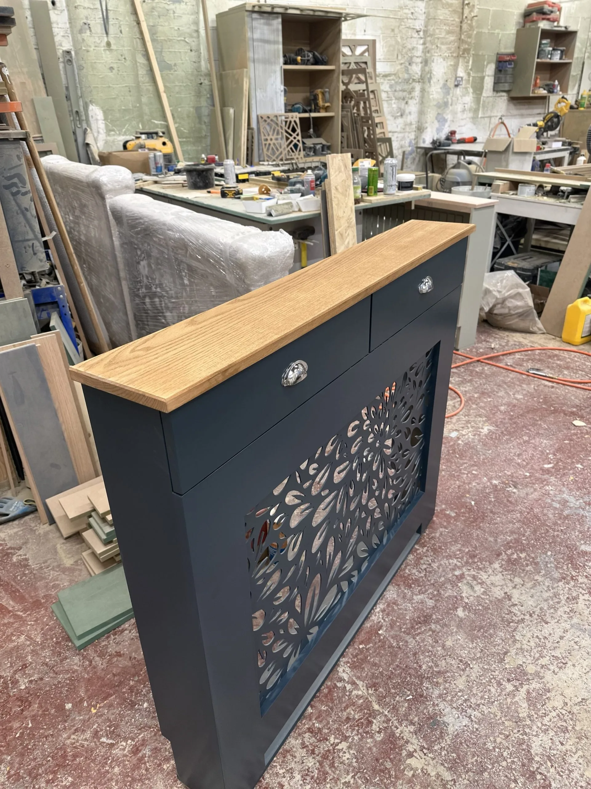 Bespoke Floral Grill Cover with Oak Top and Storage
