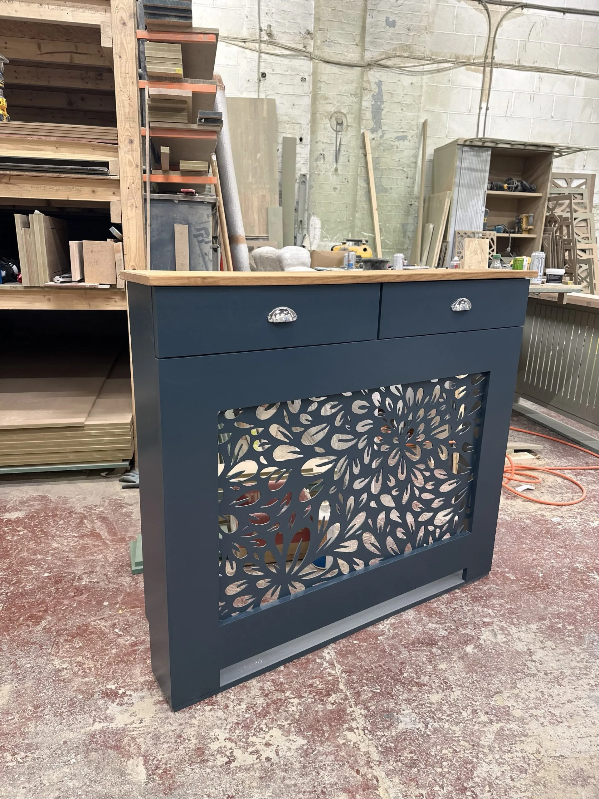 Bespoke Floral Grill Cover with Oak Top and Storage