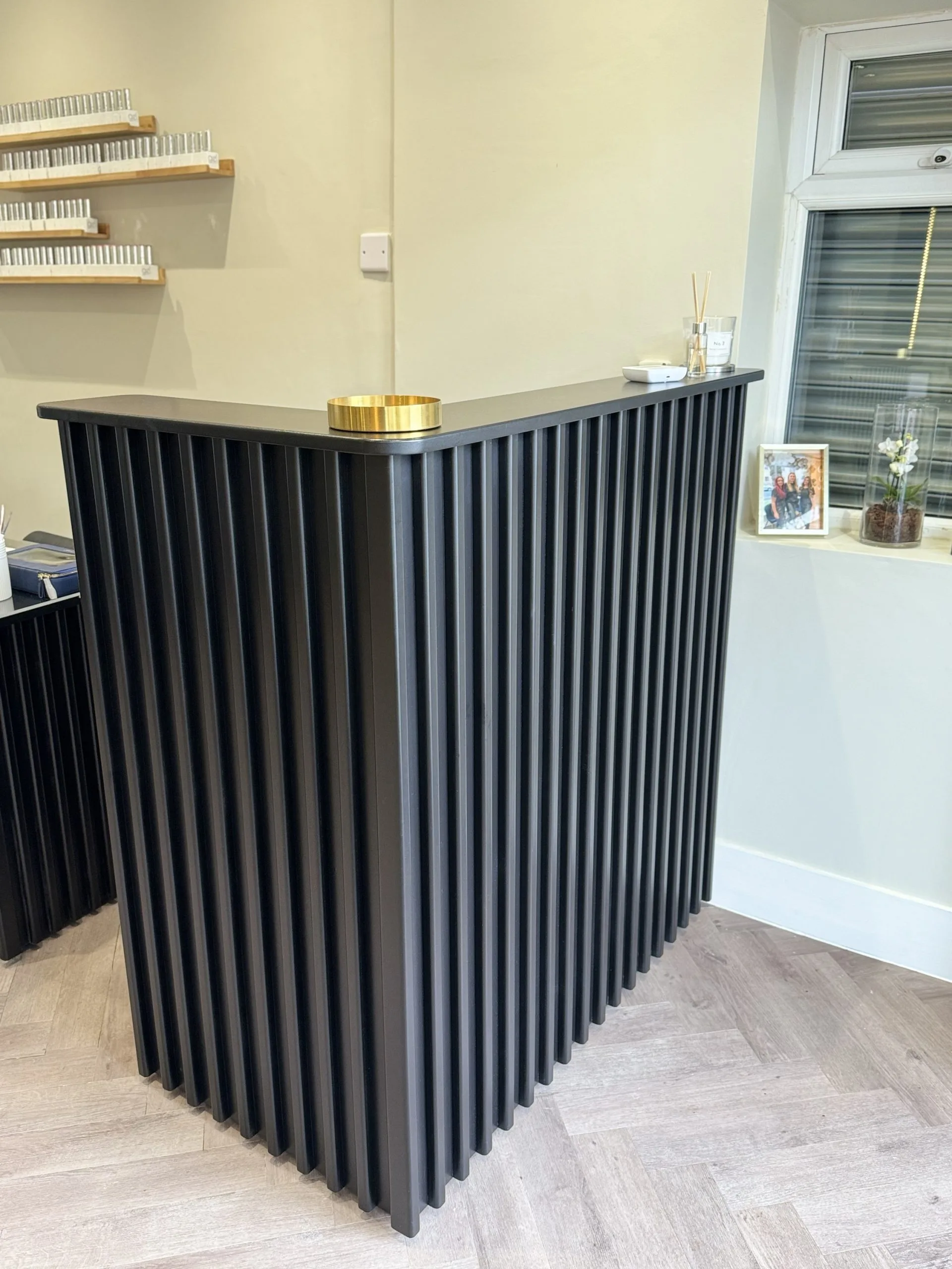 L-Shaped Matt Black Reeded Reception Desk
