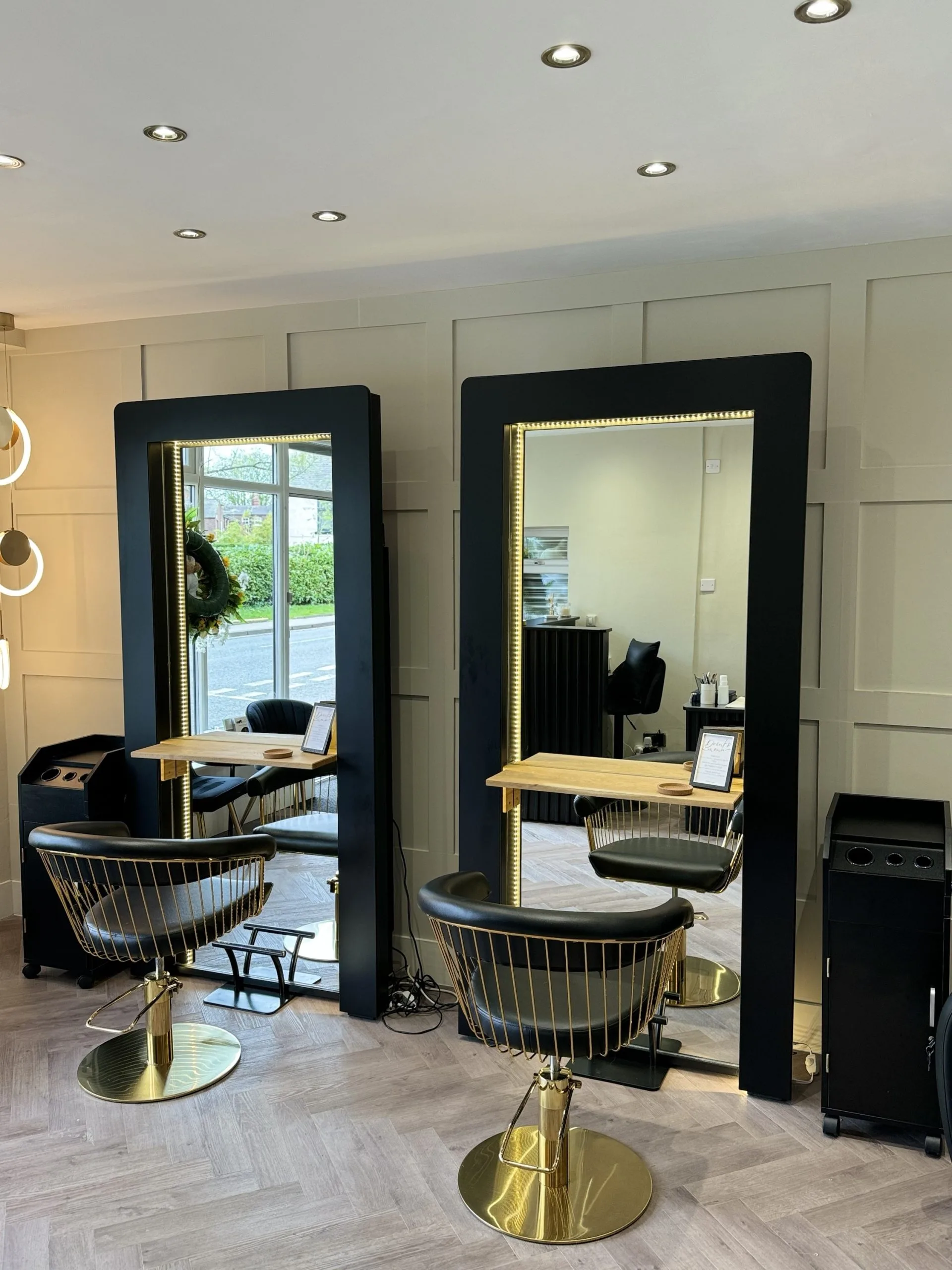 LED Salon Mirror with Rear Storage and Lighting