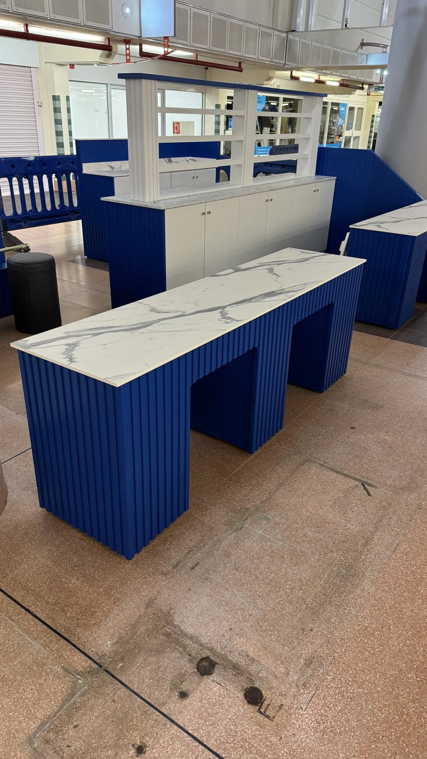 Signal Blue Two-Person Nail Desk with Gold Accents