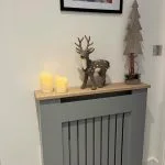 Grey Vertical Slat Radiator Cover with a Solid Oak Top