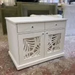 Mirrored sideboard / TV cabinet Rainforest grill fretwork with drawers (Image, White & Silver mirror)