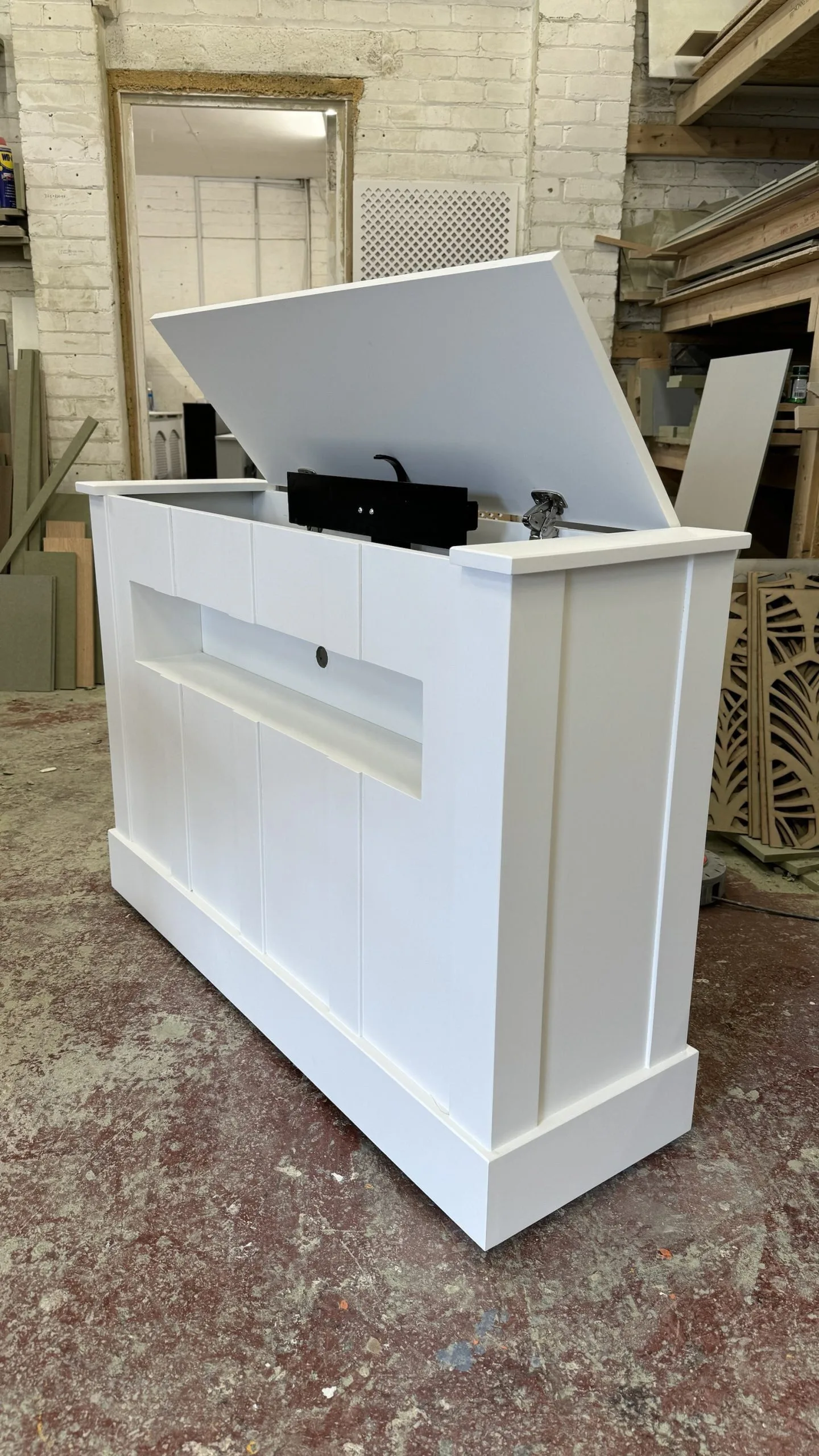 White Motorised TV Box Stand