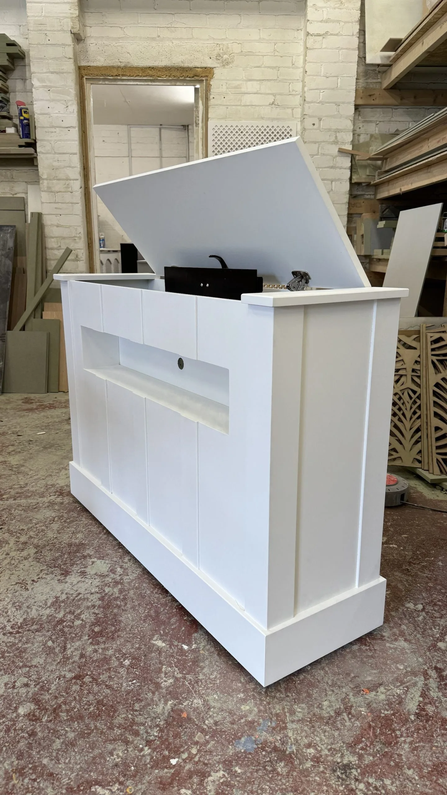White Motorised TV Box Stand