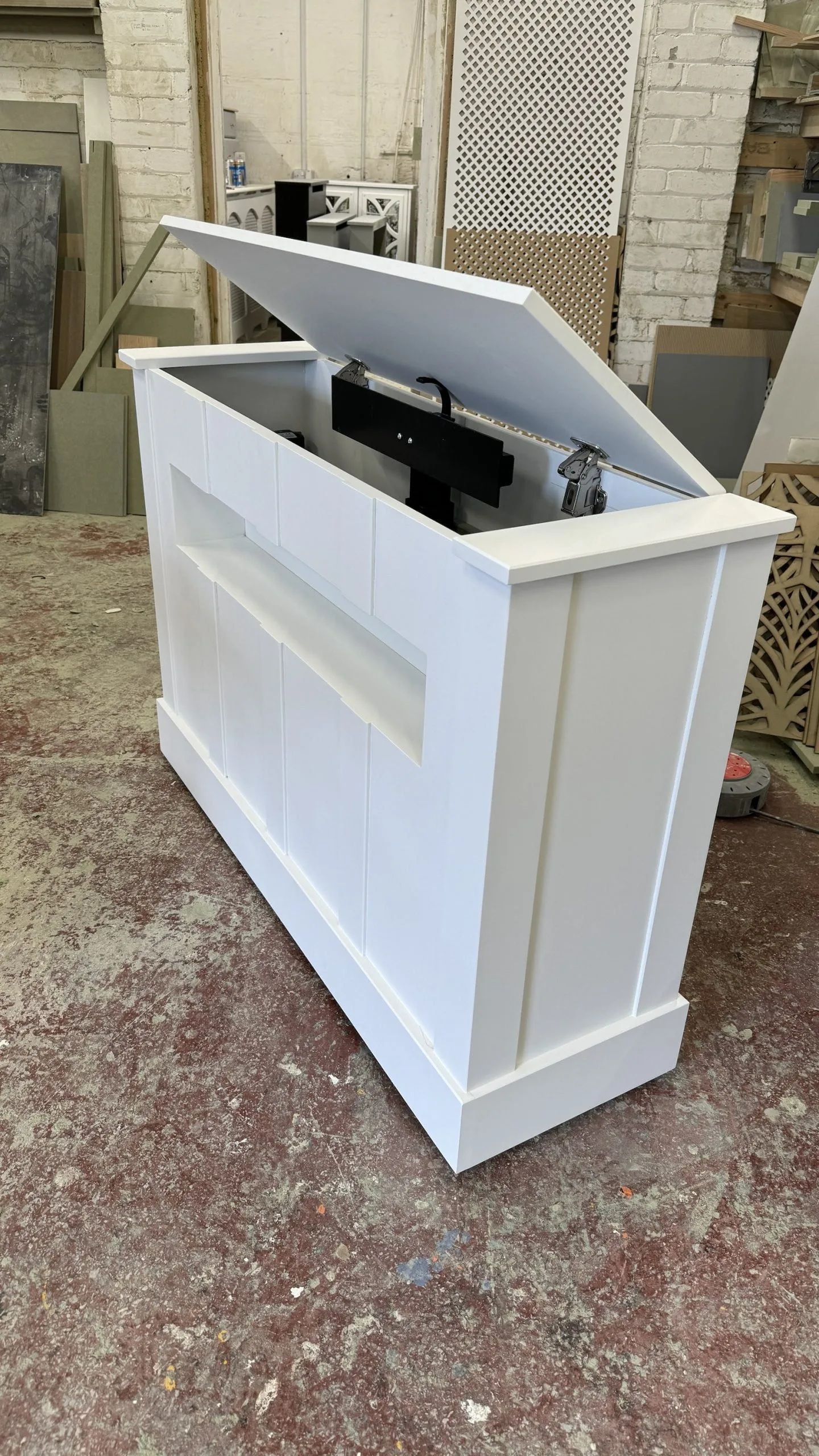 White Motorised TV Box Stand
